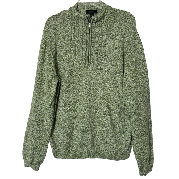 Express Cotton Cashmere Half Zip Sweater | Men’s L | Green Marled Knit Pullover - Picture 1 of 5